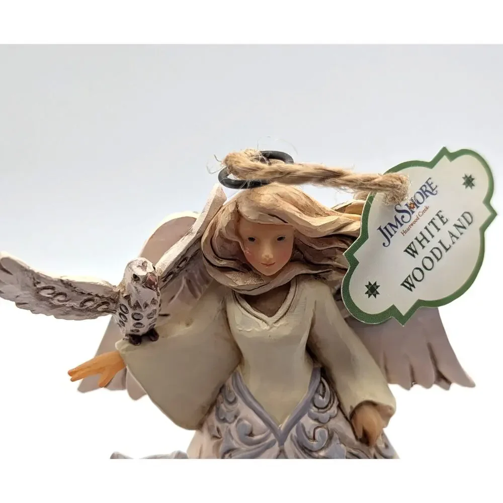 JIM SHORE White Woodland Angel Wolf Owl Figurine 2017 Heartwood Creek Boxed